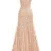 Women's Elegant V Neck Sleeveless Sequin Lace Evening Party Dress