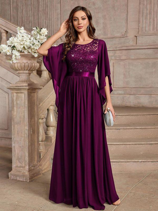 81cm0NcHHxL.jpg Women's Elegant Style Sequin Lace Contrast Chiffon Bridesmaid Party Maxi Dress