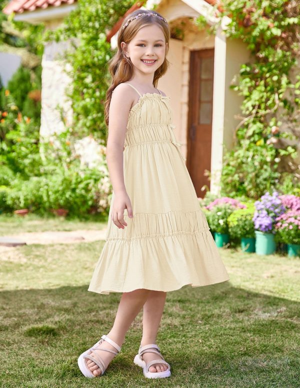 81d2Vp7g91L.jpg Girls Summer Dress Spaghetti Strap Midi Casual Sundress Sleeveless Party Elegant Dress 5-12Y