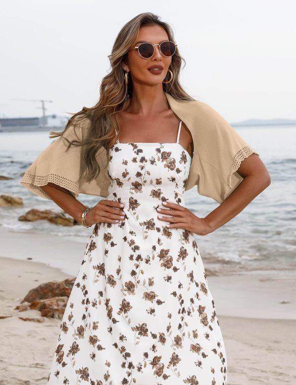 81dCrCXaClL.jpg Women's Short Sleeve Bolero Shrug for Dresses Open Front Knit Cropped Cardigan Loose Sheer Cardigan Sweater