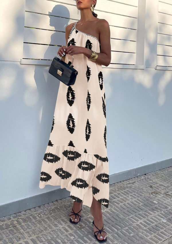 81eo8M28udL.jpg Women's 2025 Summer Maxi Dresses One Shoulder Printed Flowy Boho Beach Vacation Long Sundress