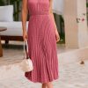 Women's Midi Summer Dresses Casual V Neck Swiss Dot Ruffle Sleeveless A Line Beach Sun Dress