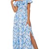 2025 Womens Maxi Dresses Summer Off Shoulder Floral Dress Ruffle Split Beach Flowy Boho Wedding Guest Dress
