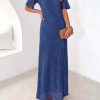 Womens Eyelet Cover Up Dress 2025 Summer Vacation Resort Maxi Dresses Beach Short Sleeve Hollow Out Sundress