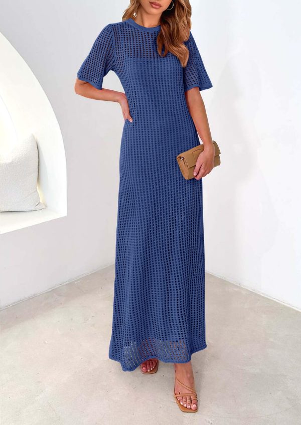 81gnIyRxQLL.jpg Womens Eyelet Cover Up Dress 2025 Summer Vacation Resort Maxi Dresses Beach Short Sleeve Hollow Out Sundress