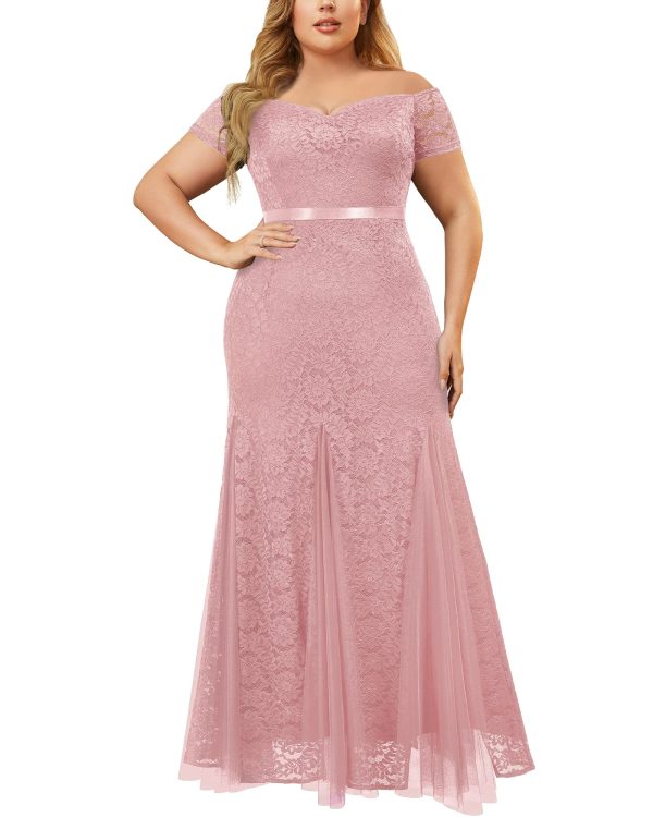 81hiENTQNeL.jpg Women's Plus Size Formal Off Shoulder Vintage Floral Lace Mermaid Maxi Evening Party Dress