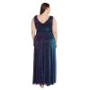 Long Sleeveless Sculpt Waist Iridescent Mesh Dress W/V-Neckline