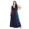 Long Sleeveless Sculpt Waist Iridescent Mesh Dress W/V-Neckline