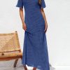 Womens Eyelet Cover Up Dress 2025 Summer Vacation Resort Maxi Dresses Beach Short Sleeve Hollow Out Sundress
