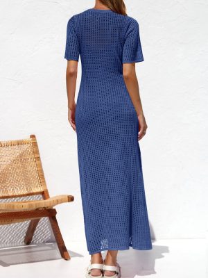 Womens Eyelet Cover Up Dress 2025 Summer Vacation Resort Maxi Dresses Beach Short Sleeve Hollow Out Sundress