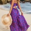 Women's Maxi Dress Floral Print Twisted V Neck Sleeveless Long Dress Summer Casual Dress