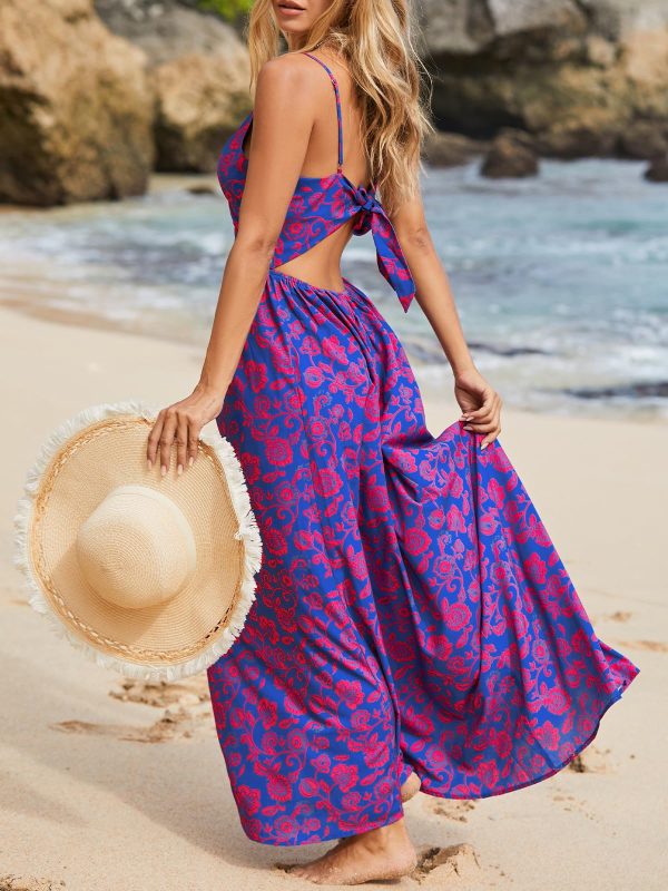 81m3LfQWFgL.jpg Women's Maxi Dress Floral Print Twisted V Neck Sleeveless Long Dress Summer Casual Dress