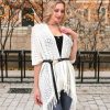 Knit Shawl Wrap for Women - Soul Young Ladies Fringe Knitted Poncho Blanket Cardigan Cape(One Size,Cream White)
