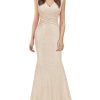 Women's V Neck Glitter Sequin Ruched Cocktail Party Long Dress