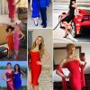 Women's Midi Cocktail Dresses Strapless Bandage Bodycon Dress Wedding Party Dress