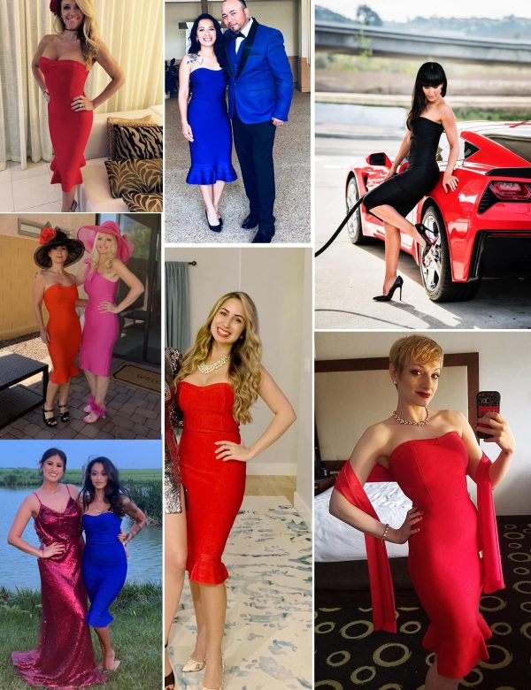 81mI1HrolKL.jpg Women's Midi Cocktail Dresses Strapless Bandage Bodycon Dress Wedding Party Dress