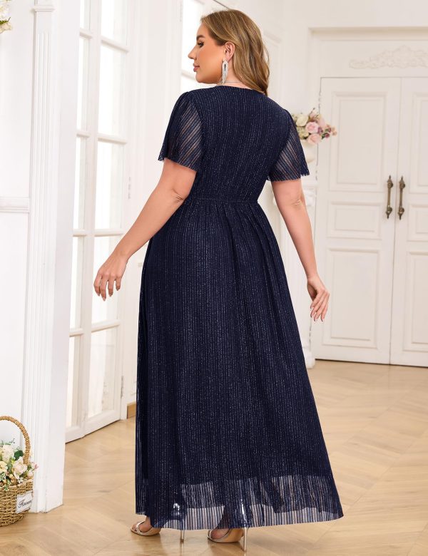 81mPyICeqTL.jpg Plus Size Maxi Formal Dress Sparkly V-Neck A-line Ruffle Sleeves Evening Gown Cocktail Prom Glitter