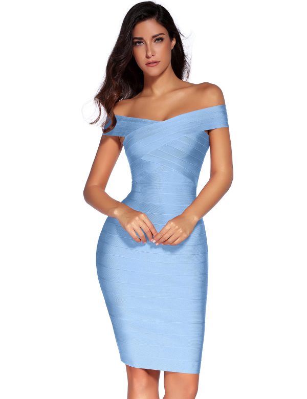 Women's Rayon Off Shoulder Bandage Bodycon Party Dress