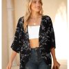 Women Lightweight Chiffon Cardigan Puff Sleeve Loose Beach Wear Cover Up Blouse Top