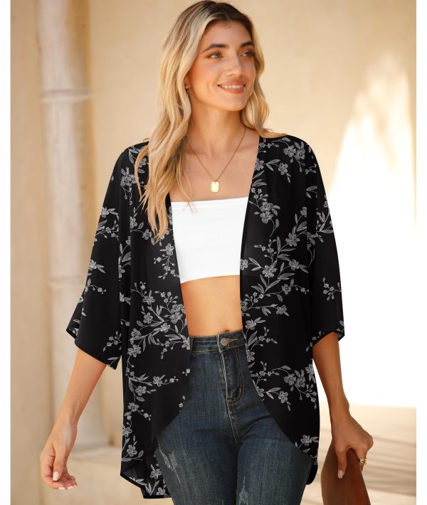 81nbvU8c7RL.jpg Women Lightweight Chiffon Cardigan Puff Sleeve Loose Beach Wear Cover Up Blouse Top
