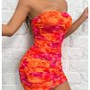 Women's Floral Mesh Strapless Ruched Tube Mini Dress Short Bodycon Dresses