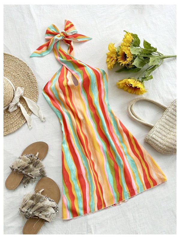 81ni0Cn29zL.jpg Women's Sleeveless Halter Backless Tie Back Floral Bodycon Mini Dress