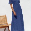 Womens Eyelet Cover Up Dress 2025 Summer Vacation Resort Maxi Dresses Beach Short Sleeve Hollow Out Sundress