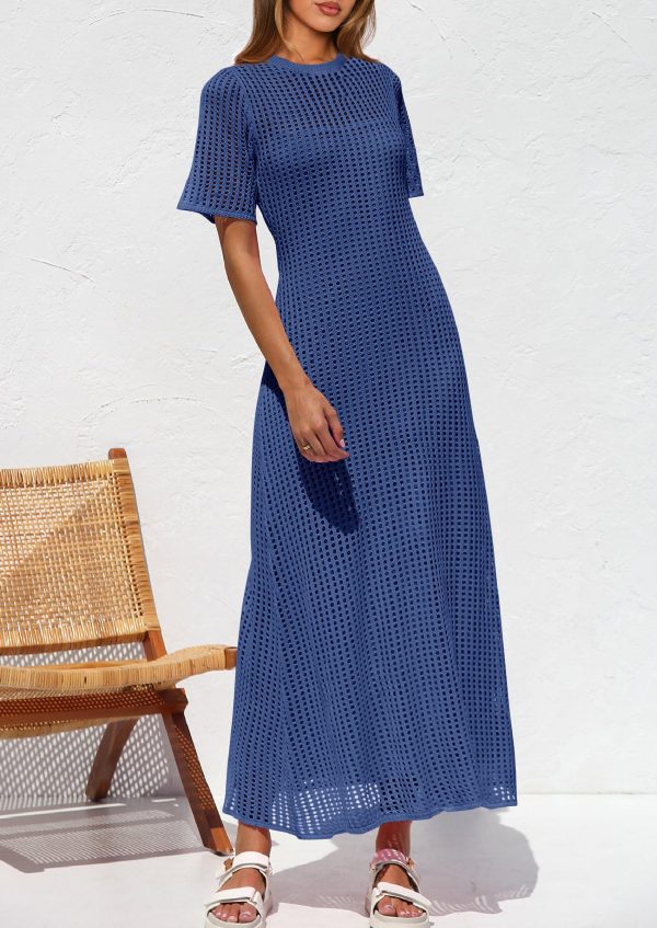 81niBDO0eJL.jpg Womens Eyelet Cover Up Dress 2025 Summer Vacation Resort Maxi Dresses Beach Short Sleeve Hollow Out Sundress