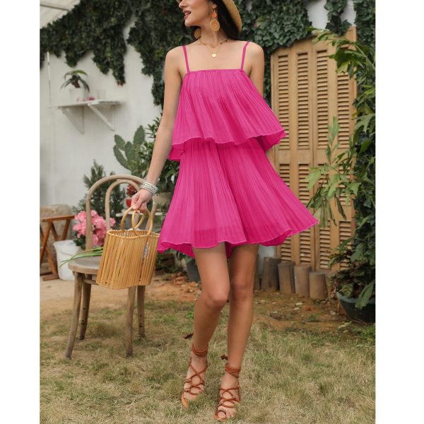 81p8liqb-rL.jpg Womens 2025 Summer Romper Dress Spaghetti Strap Pleated Beach Vacation Outfit Fashion Cruise Short Jumpsuit Outfits