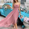 Asymmetrical Cowl Neck Bridesmaid Dresses Long Ruffle Chiffon Empire Waist Formal Party Gowns with Pockets 2025
