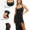 Sparkly Cocktail Dresses for Women Tummy Control Formal Shapewear Dress Square Neck Ruched Midi Dress Side Slit