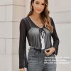Womens Sheer Shrug Tie Front Long Bell Sleeve Mesh Bolero Lightweight Summer Casual Short Shawl Top