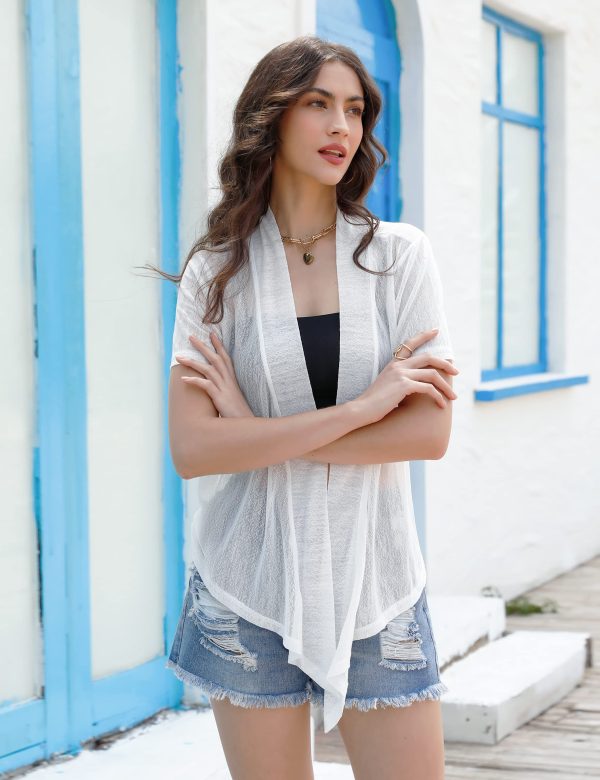 Womens Sheer Shrug Tie Front 3/4 Sleeve Cropped Bolero Cardigan