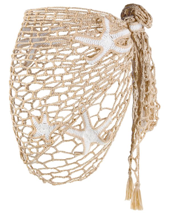 Women Crochet Cover up Skirt Hollow Out Triangle Shawl Wrap Mermaid Sarong Fishnet Swimwear Starfish Beach Skirt