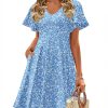 Womens Summer Dress Casual Swing Floral Ruffle Short Sleeve Sundresses Beach Mini A-line Shift Dress 2025 with Pockets