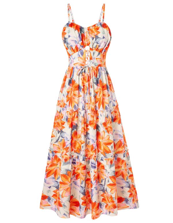 Women's Summer Floral Dress 2025 Spaghetti Strap Smocked Tiered Casual Boho Maxi Long Sundress with Pockets