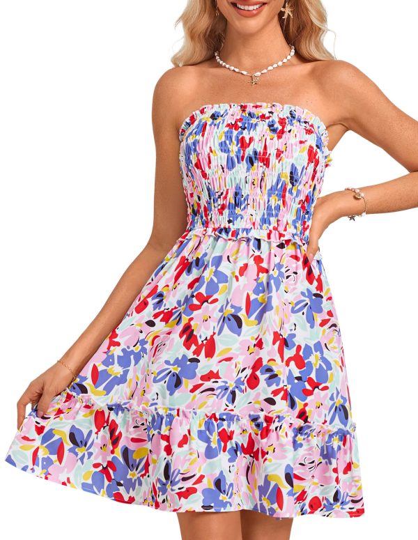 81tjcyTPPwL.jpg Summer Dresses for Women Beach Cover Ups 2025 Tube Strapless Floral Boho Print Sundress