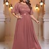 Women's Plus Size Sequin Lace Round Neck Butterfly Sleeves Formal Evening Maxi Dress