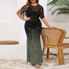 Sexy Sequin Tassel Mesh Perspective Party Cocktail Bodycon Evening Club Maxi Dress