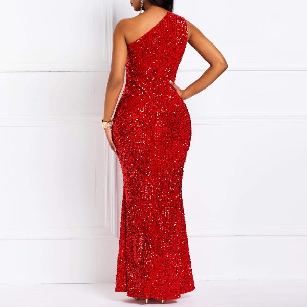81wSsgbZZxL.jpg Sequins Fashion Sleeveless Oblique Collar Mermaid Women's Maxi Dress Bodycon Dress Party Dress