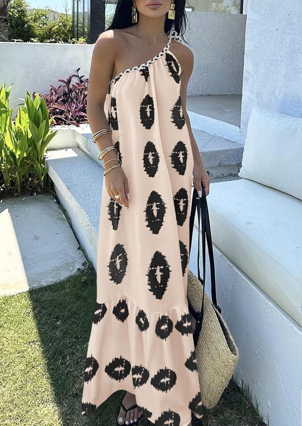 81wsiumAbzL.jpg Women's 2025 Summer Maxi Dresses One Shoulder Printed Flowy Boho Beach Vacation Long Sundress