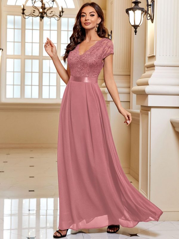 81xodL8ccAL.jpg Women's Elegant Floral Lace Formal V Neck Bridesmaid Party Dress
