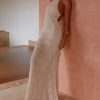 Flowy Boho Beach Dress for Women Halter Backless Smocked Vacation Long Dress Sexy Off Shoulder Resort Maxi Sundress