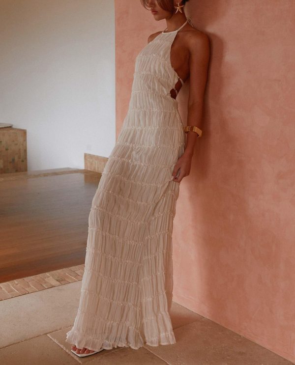 81zQLzDBbWL.jpg Flowy Boho Beach Dress for Women Halter Backless Smocked Vacation Long Dress Sexy Off Shoulder Resort Maxi Sundress