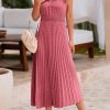 Women's Midi Summer Dresses Casual V Neck Swiss Dot Ruffle Sleeveless A Line Beach Sun Dress