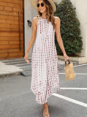 Women's Summer Casual Sleeveless Beach Dress Long Halter Side Slit Maxi Sun Dresses