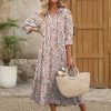 Women's Boho Maxi Dresses 2025 Summer Casual V Neck Puff Sleeve Floral Tiered Flowy Swing Beach Vacation Long Dress