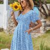 Womens Summer Dress Casual Swing Floral Ruffle Short Sleeve Sundresses Beach Mini A-line Shift Dress 2025 with Pockets