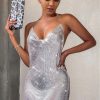 Women's Metallic V Neck Backless Chain Cami Party Dress