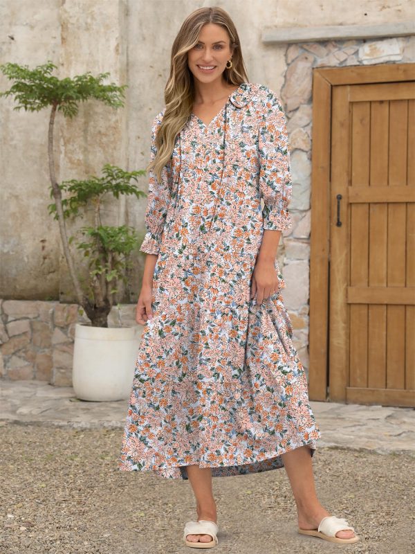 Women's Boho Maxi Dresses 2025 Summer Casual V Neck Puff Sleeve Floral Tiered Flowy Swing Beach Vacation Long Dress